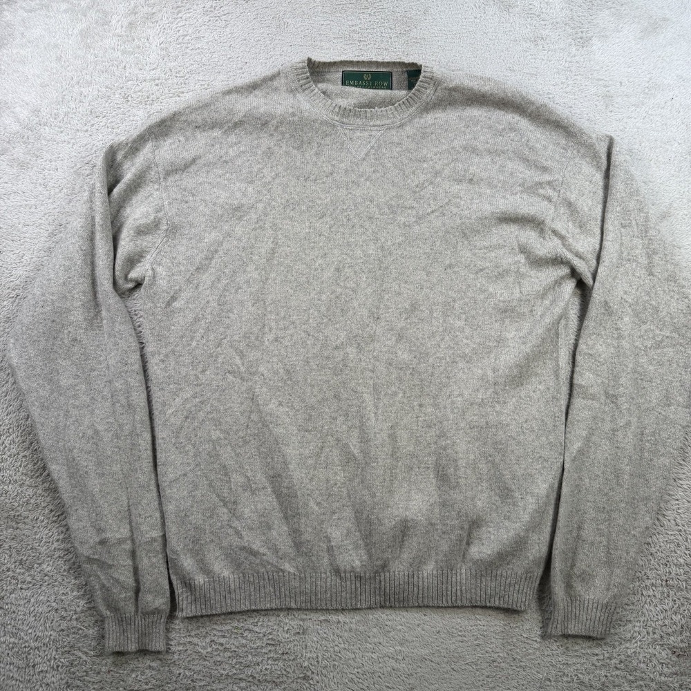 Embassy Row Sweater Mens Large Grey 100% Cashmere 2 Ply Crewneck Pullover Soft